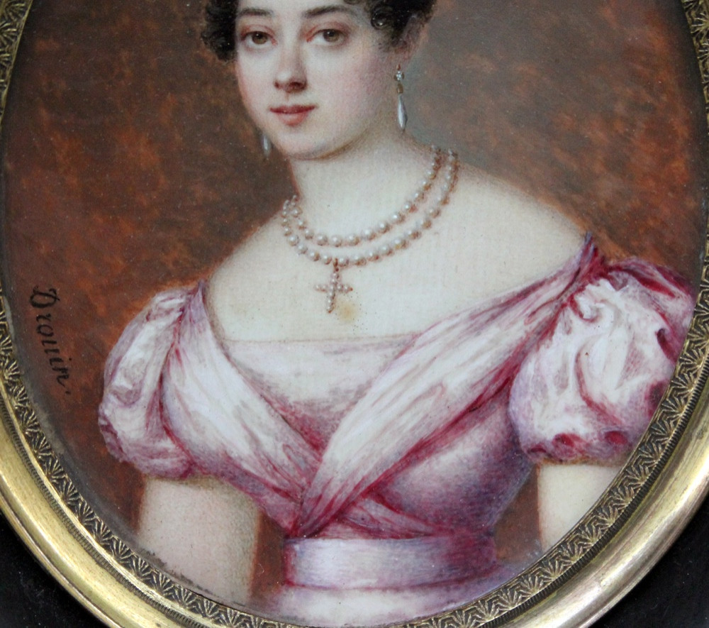 Jean-Pierre Drouin (Français, 1782 - 1861) Miniature d'une jeune femme au collier de perles-photo-4