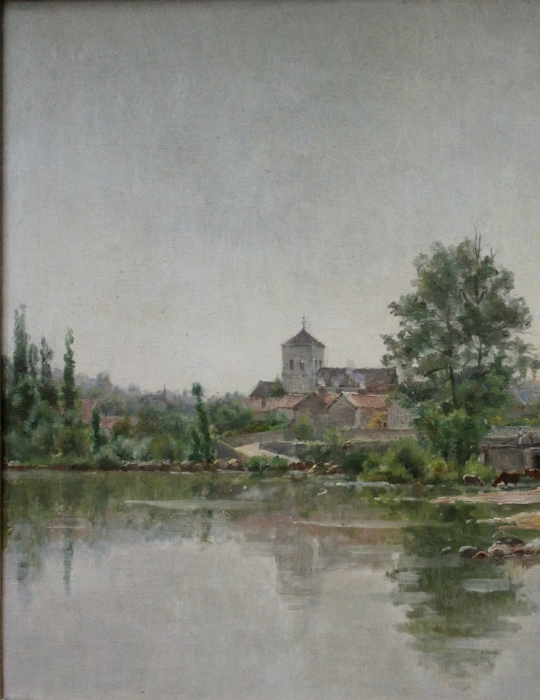 Village français au bord de la rivière par Mario Carl-Rosa (Français, 1853 - 1913)-photo-3