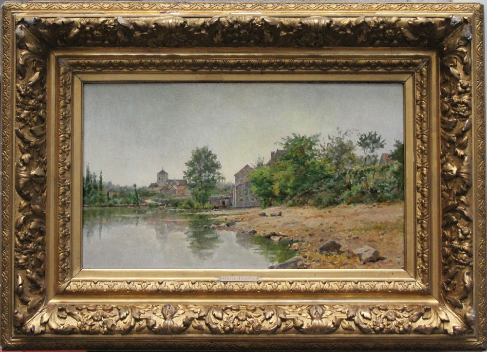 Village français au bord de la rivière par Mario Carl-Rosa (Français, 1853 - 1913)