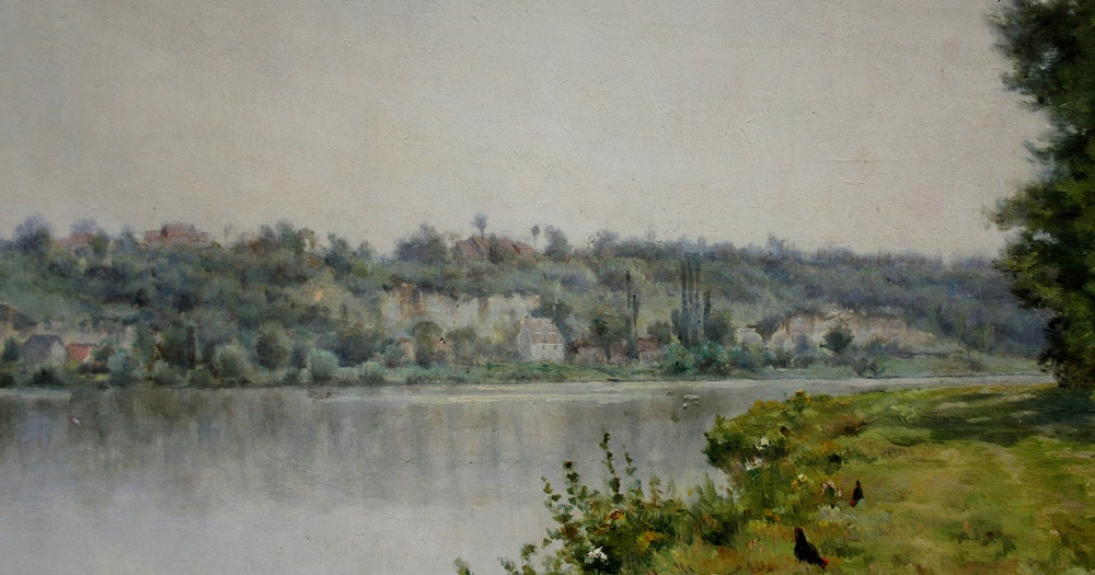 Paysage de village français (bord de rivière) par Mario Carl-Rosa (Français, 1853 - 1913)-photo-3