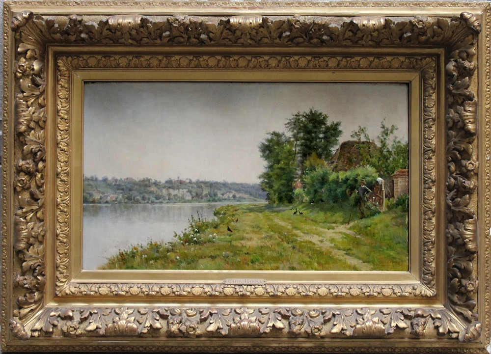 Paysage de village français (bord de rivière) par Mario Carl-Rosa (Français, 1853 - 1913)