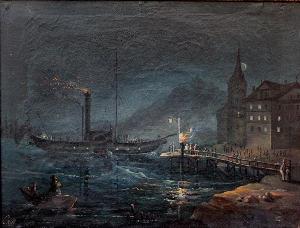 Scène nocturne dans un port d'Ippolito Caffi (Italie, 1809 Belluno - 1866 Lissa), attribué à-photo-2