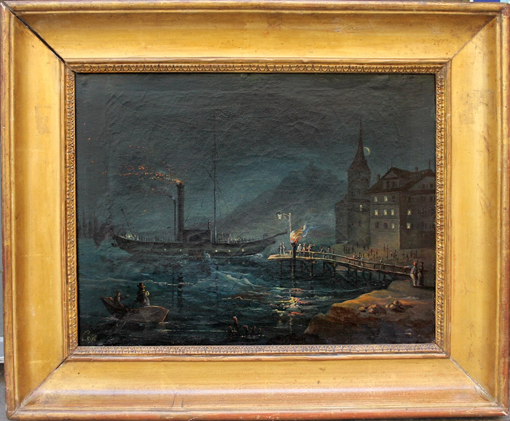 Scène nocturne dans un port d'Ippolito Caffi (Italie, 1809 Belluno - 1866 Lissa), attribué à