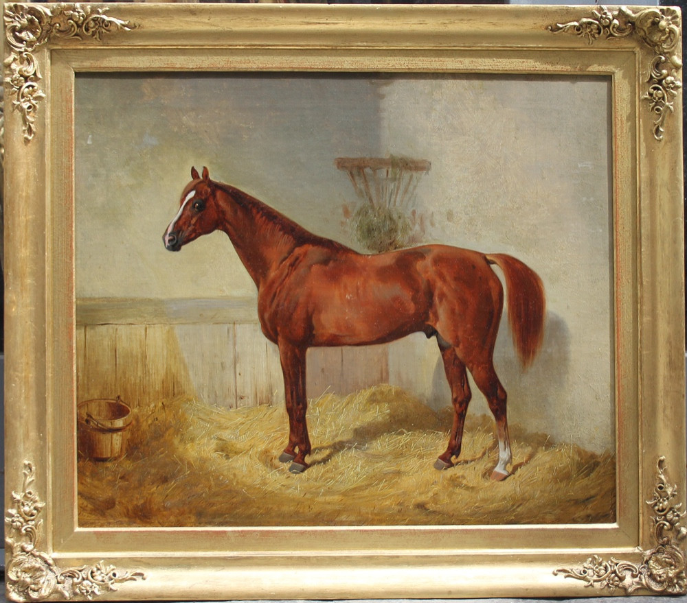 Cheval arabe brun nommé « Abdelkadr » dans l'écurie par Emil  Volkers (Allemand 1831 - 1905)