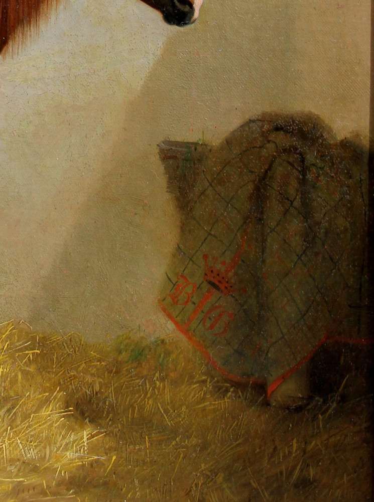 Cheval arabe brun nommé « Gondolina » dans l'écurie par Emil Volkers (Allemand 1831 - 1905)-photo-1