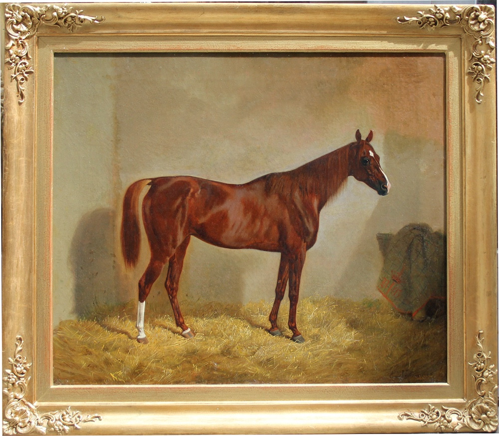 Cheval arabe brun nommé « Gondolina » dans l'écurie par Emil Volkers (Allemand 1831 - 1905)