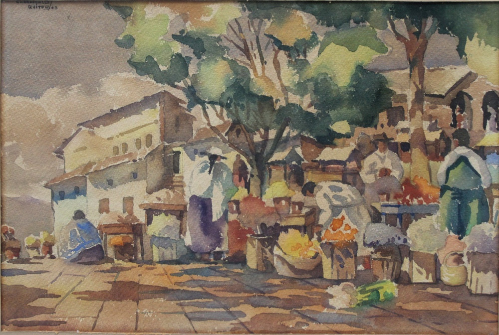 Scène de marché à Quito, Équateur par Hernando Mejia Carrasquilla (Vénézuélien,les années 1940)-photo-2