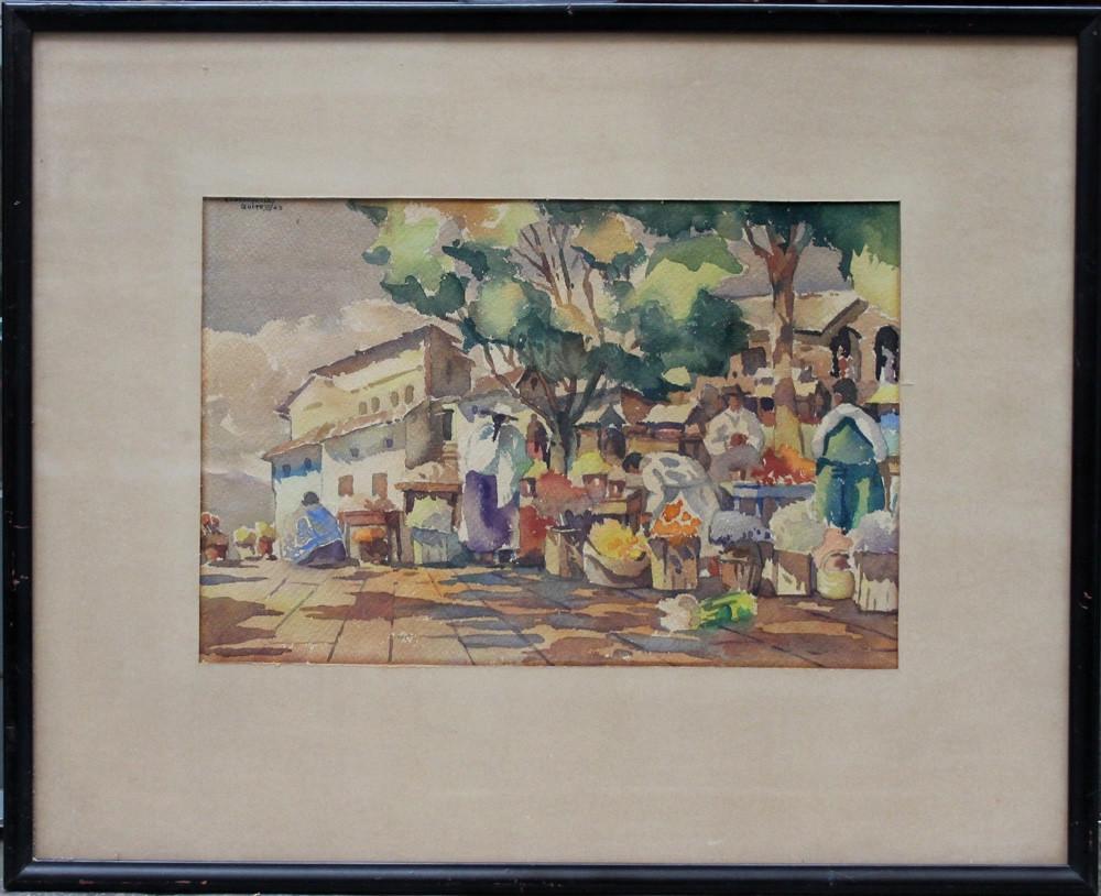 Scène de marché à Quito, Équateur par Hernando Mejia Carrasquilla (Vénézuélien,les années 1940)