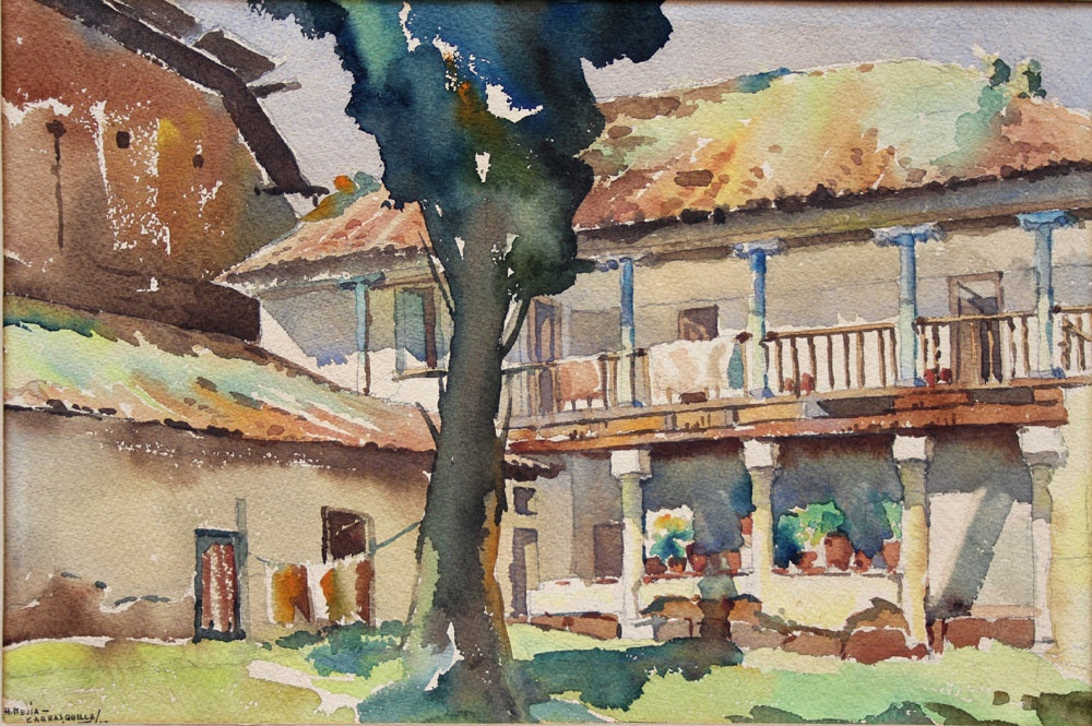 Cour de maison à Quito, Équateur par Hernando Mejia Carrasquilla (Vénézuélien, 1940)-photo-2