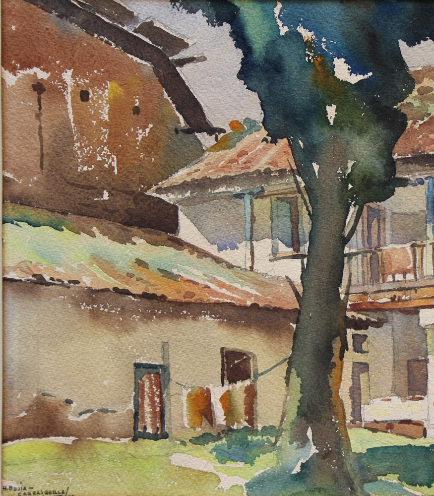 Cour de maison à Quito, Équateur par Hernando Mejia Carrasquilla (Vénézuélien, 1940)-photo-4