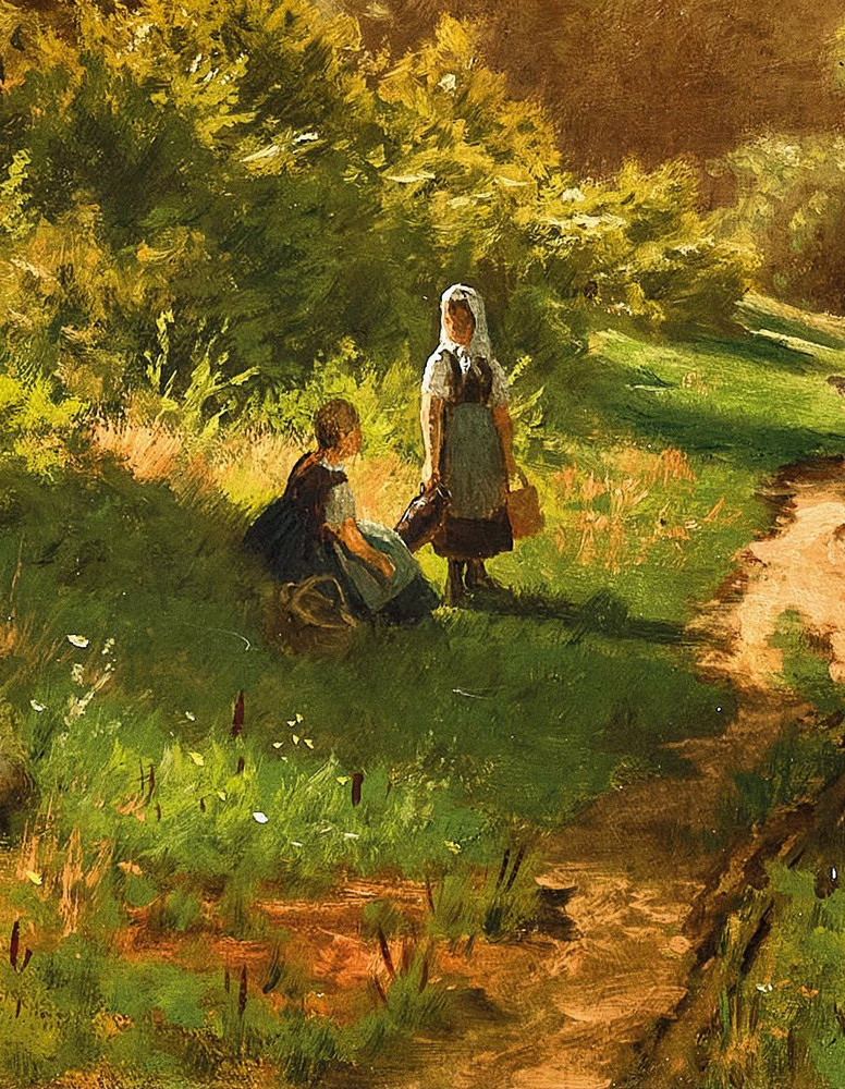 Enfants se reposant sur un chemin forestier, par Fritz Ebel (Allemand, 1835-1895, Düsseldorf)-photo-4