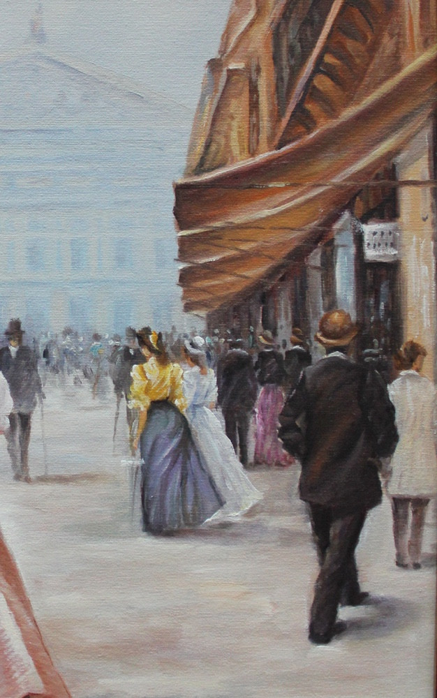 Scène de rue devant l'Opéra de Paris par un peintre français du XXe siècle-photo-2