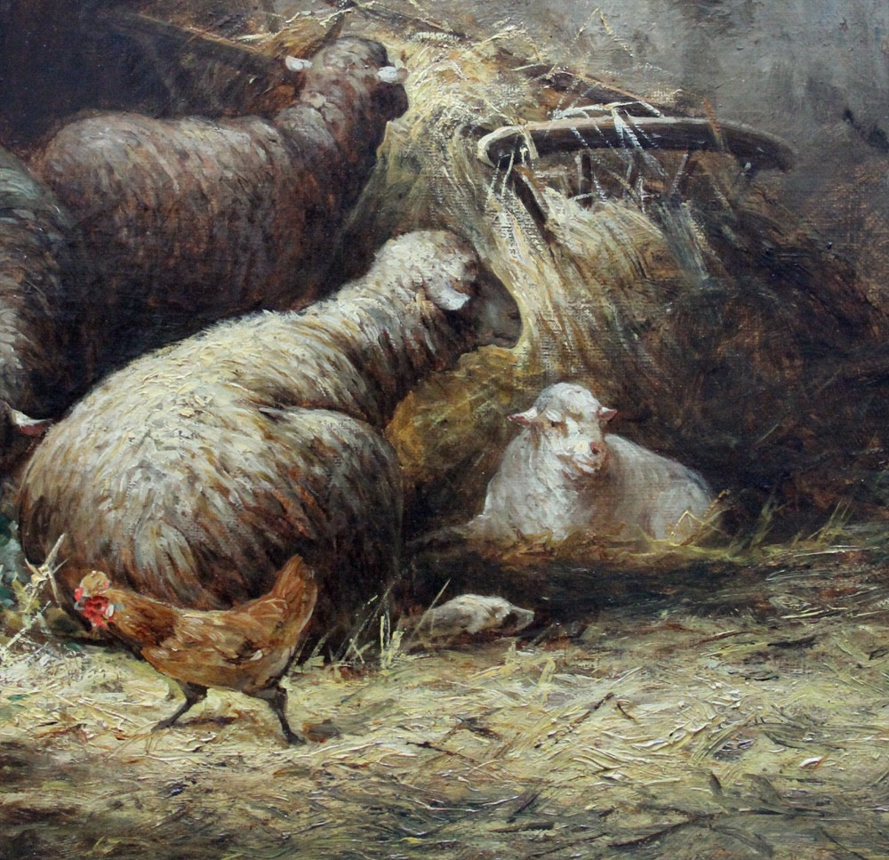 Moutons et poules dans une grange par Charles Maréchal (1865 - vers 1931)-photo-4