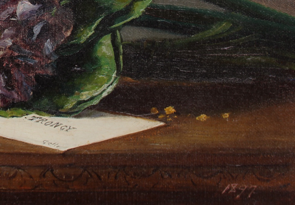 Still Life With Mimosas, Daffodils And Violets By Marie De Grelle (belgian, Listed, 19th Century)-photo-3