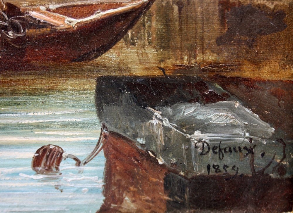 Scène de rue devant une Cathédrale (vieux Rouen?) par Alexandre Defaux (français, 1826-1900)-photo-6