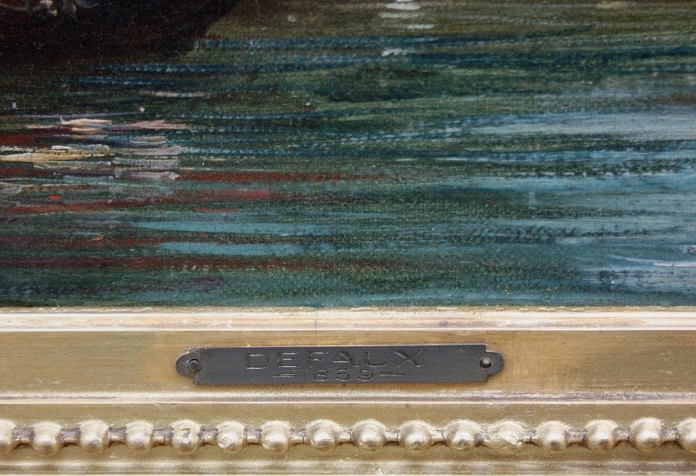 Scène de rue devant une Cathédrale (vieux Rouen?) par Alexandre Defaux (français, 1826-1900)-photo-7