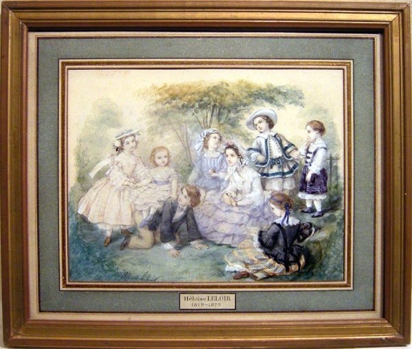 Pair Of Watercolors Osecond Empire Style “children's Games" By Héloïse Leloir-colin (1820-1873)-photo-2