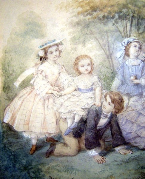 Pair Of Watercolors Osecond Empire Style “children's Games" By Héloïse Leloir-colin (1820-1873)-photo-1