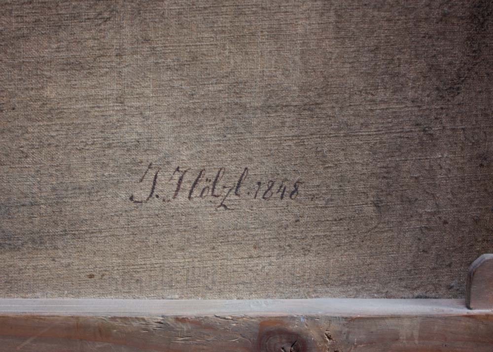 Vierge en adoration avec l'enfant Jésus endormi par J.Hölzl (1809-1891) d'après Guido Reni-photo-5