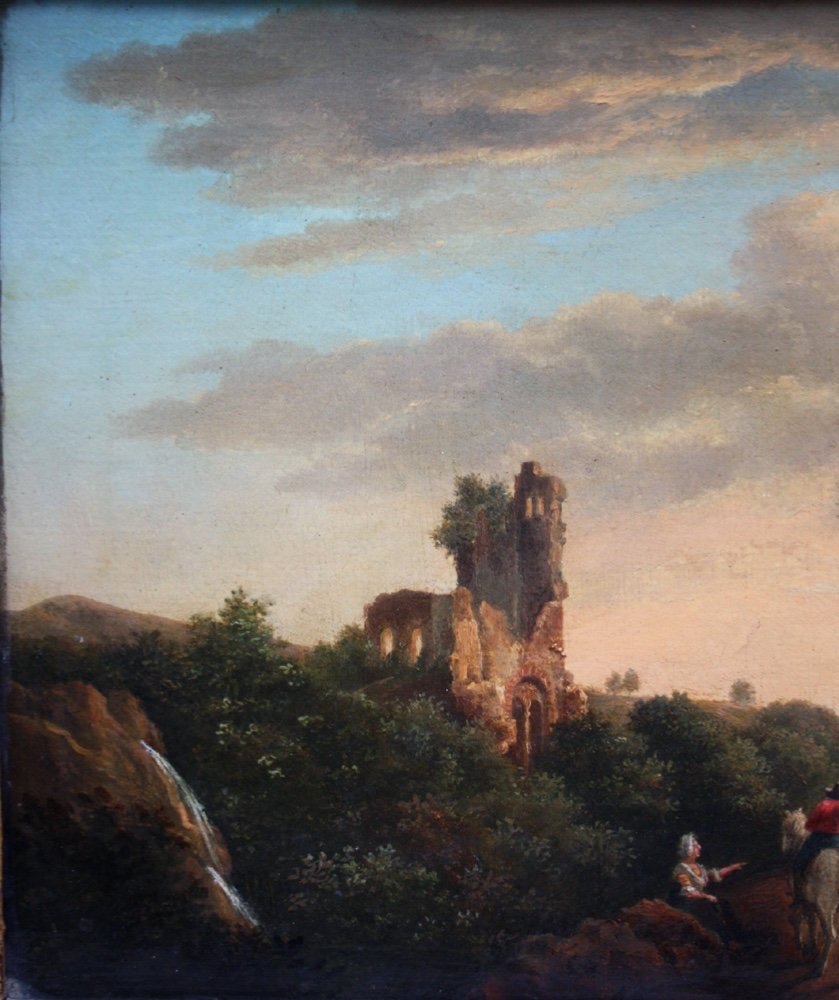 Paysage de coucher de soleil avec des voyageurs par Jean-Louis De Marne (né en 1752), attribué-photo-2