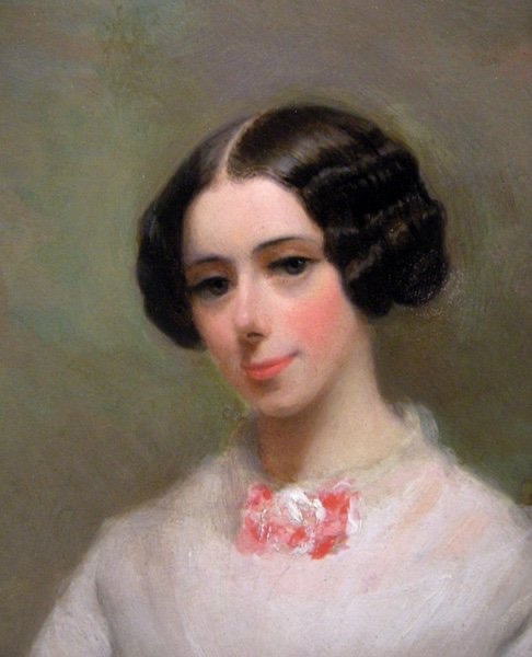 French Portrait Painter, Circa 1840. Portrait Of A Young Woman With Her Favorite Dog.-photo-4