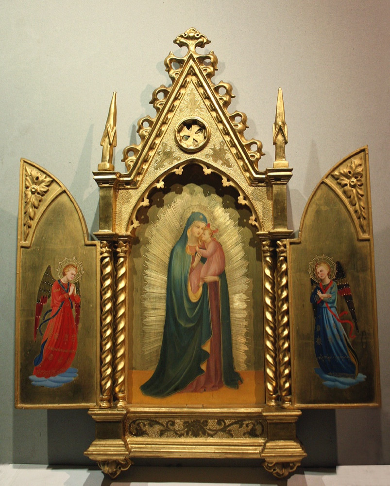 Altarpiece Triptych "virgin And Child With Angels" By Fra Angelico (1395-1455), Follower