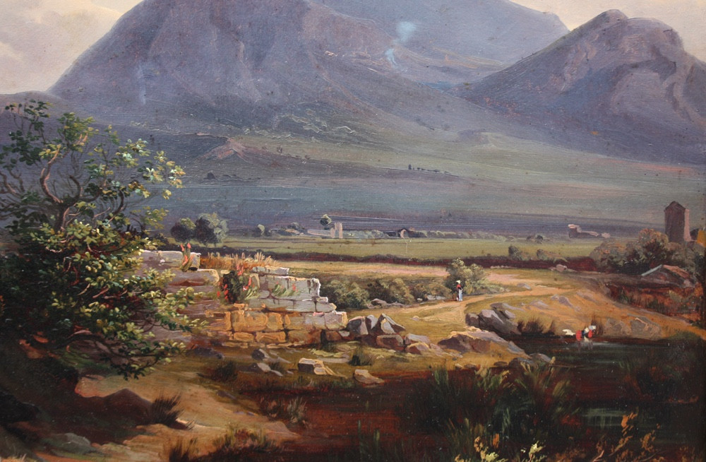 Vue des ruines antiques de Paestum sur la côte de Salerne, École de Posillipo, vers 1840-photo-3