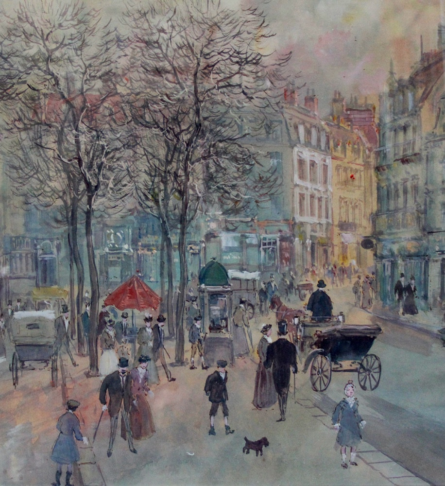 Street Scene In Paris By Henri Grenier (french, 1882 - 1940)-photo-3