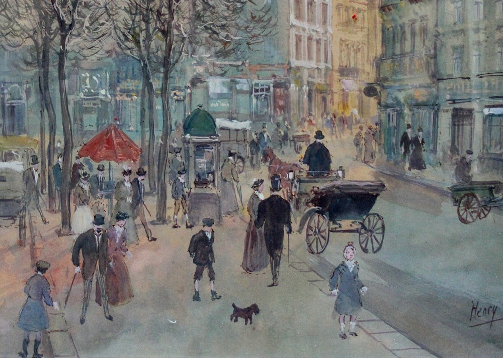 Street Scene In Paris By Henri Grenier (french, 1882 - 1940)-photo-4