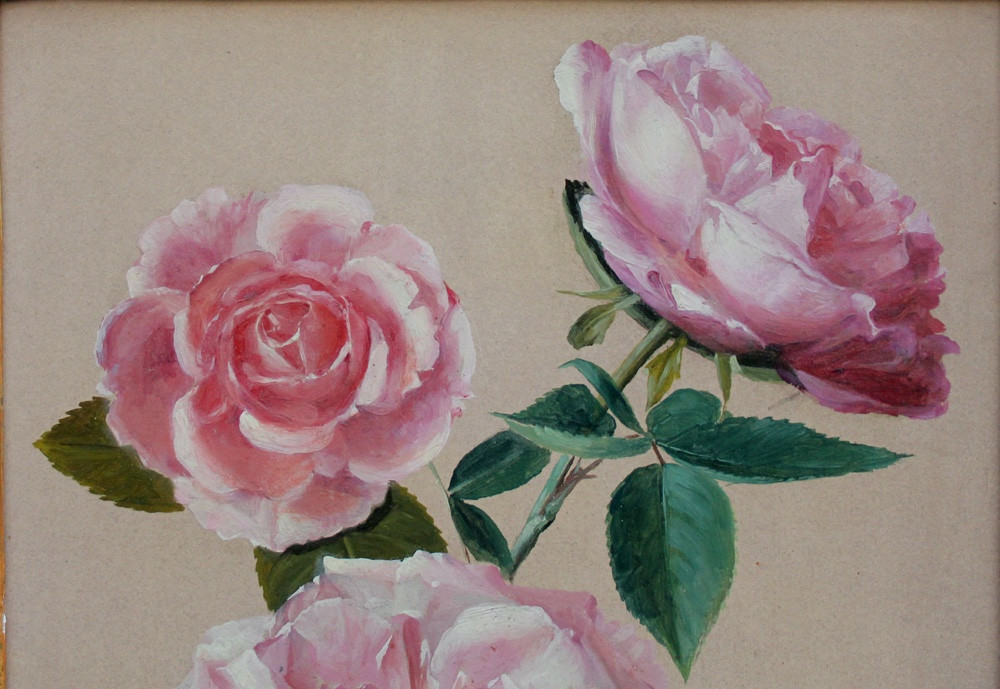 Oil Study Of A Bouquet Of Roses By Franz (ferenc) Komlósy (1817-1892)-photo-3