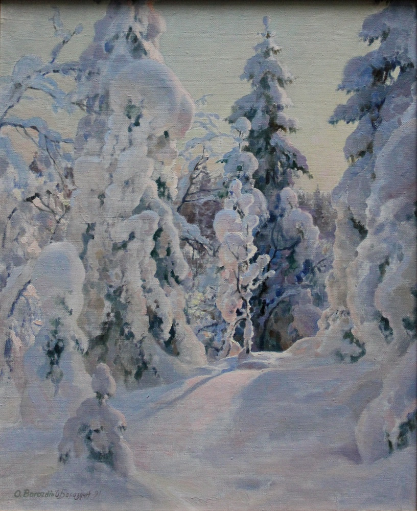 Winter Forest With Snow-covered Trees By Oleg Alexandrovitch Borozdine (russian, 1929-2016)-photo-2