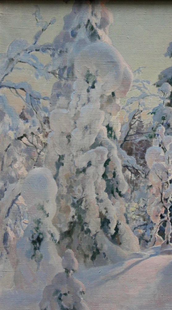Winter Forest With Snow-covered Trees By Oleg Alexandrovitch Borozdine (russian, 1929-2016)-photo-3