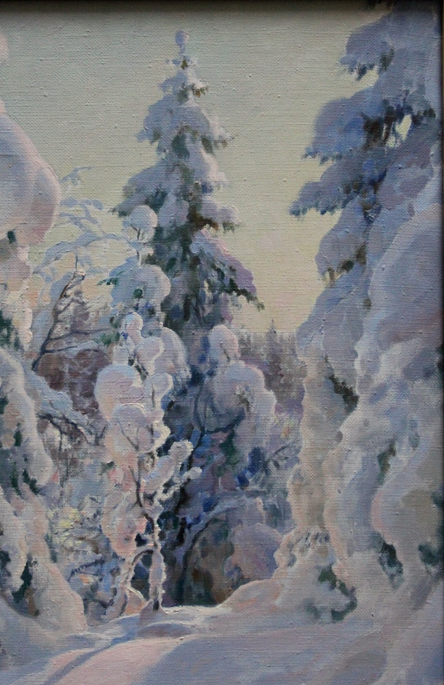Winter Forest With Snow-covered Trees By Oleg Alexandrovitch Borozdine (russian, 1929-2016)-photo-4