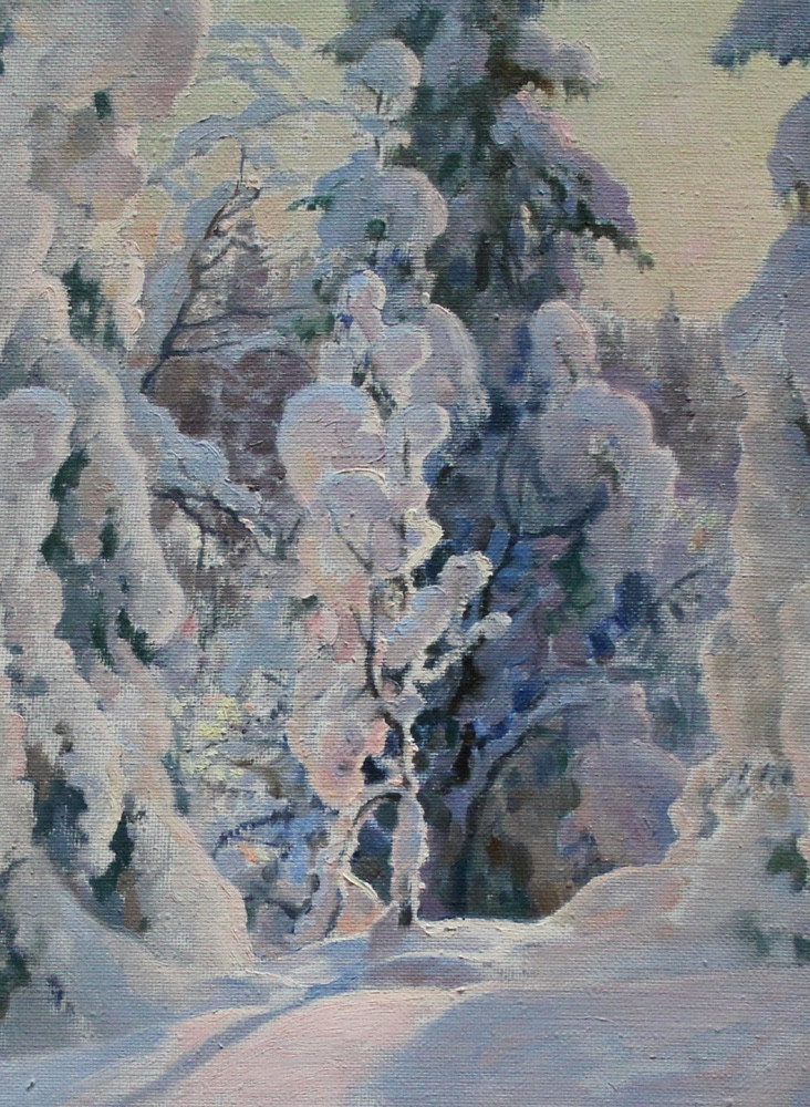 Winter Forest With Snow-covered Trees By Oleg Alexandrovitch Borozdine (russian, 1929-2016)-photo-2