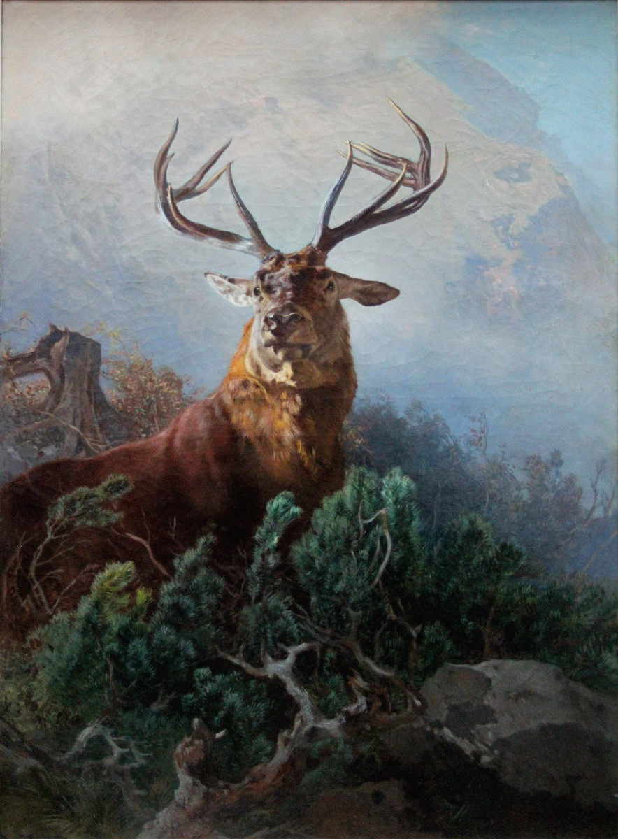 Monumental Hunting Painting “the Monarch Of The Glen” By Anton Schrödl (austrian 1823-1906)-photo-2