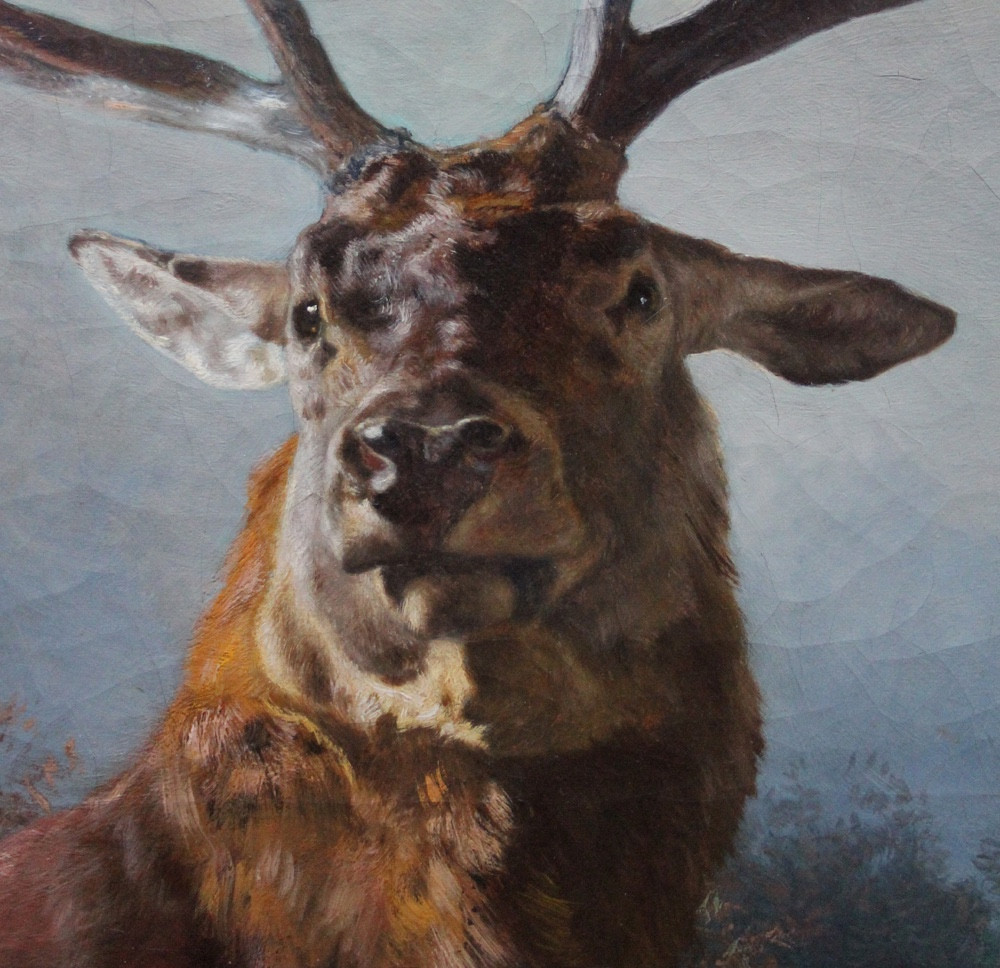 Monumental Hunting Painting “the Monarch Of The Glen” By Anton Schrödl (austrian 1823-1906)-photo-1