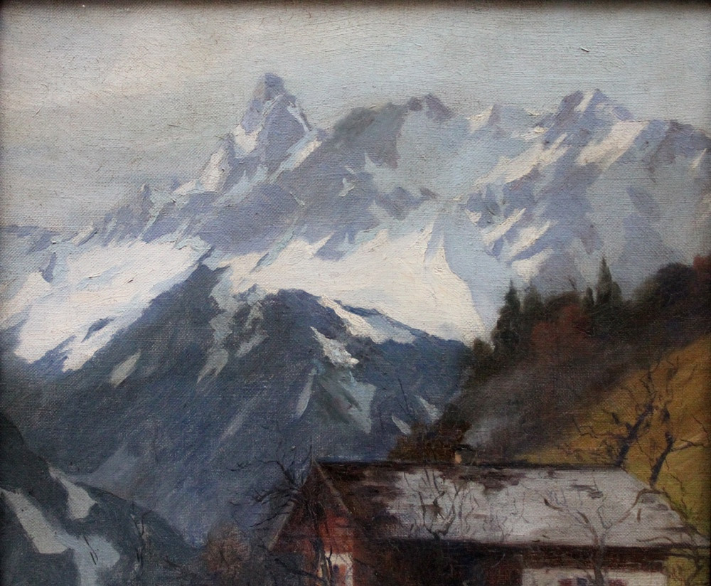 Paysage de montagne avec ferme au bord du lac par Ronzoni (italien, XIXe/XXe siècles)-photo-3