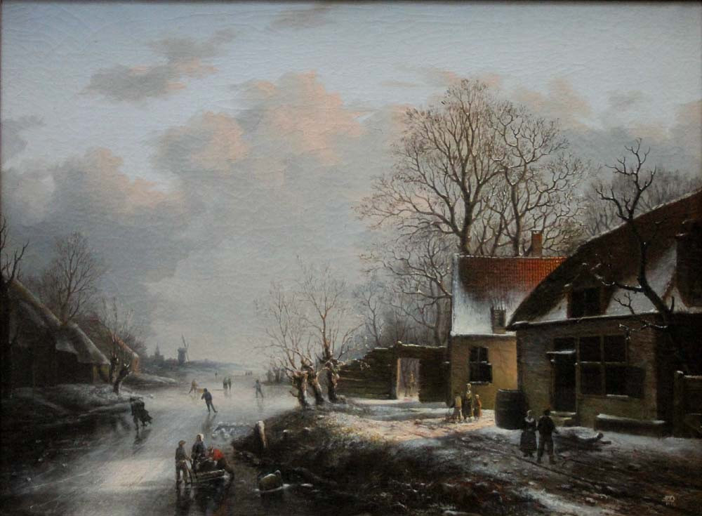 Village avec des patineurs sur un canal gelé parAlexander Jos.Daiwaille (Pays-Bas, 1818 - 1888)-photo-2