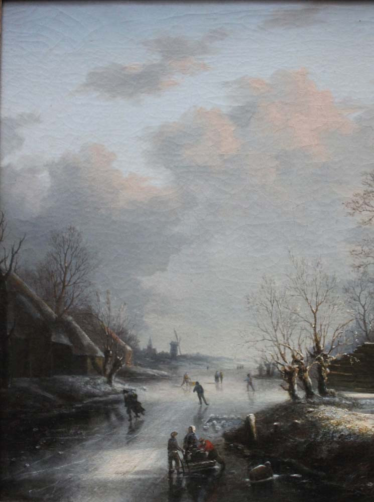 Village avec des patineurs sur un canal gelé parAlexander Jos.Daiwaille (Pays-Bas, 1818 - 1888)-photo-3