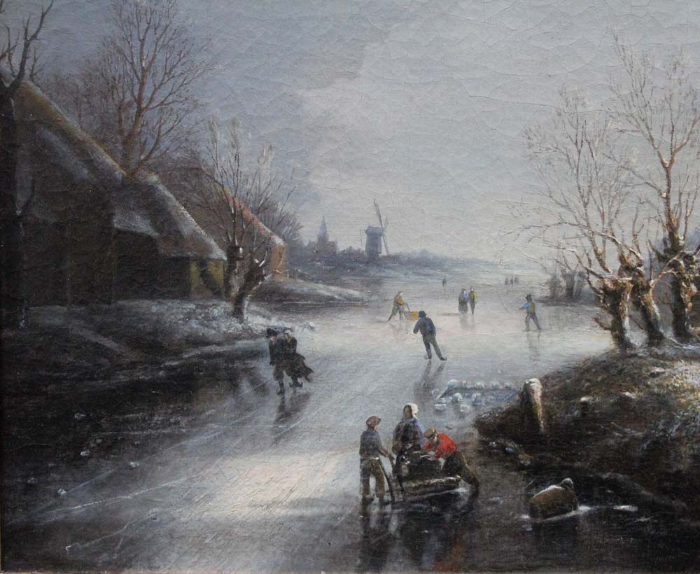 Village avec des patineurs sur un canal gelé parAlexander Jos.Daiwaille (Pays-Bas, 1818 - 1888)-photo-4