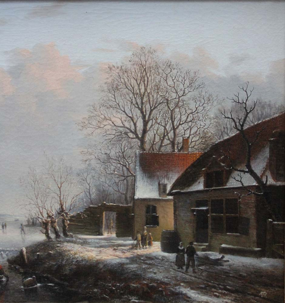 Village avec des patineurs sur un canal gelé parAlexander Jos.Daiwaille (Pays-Bas, 1818 - 1888)-photo-3