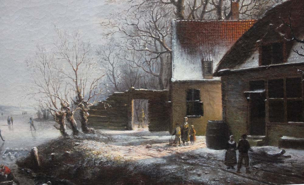 Village avec des patineurs sur un canal gelé parAlexander Jos.Daiwaille (Pays-Bas, 1818 - 1888)-photo-4