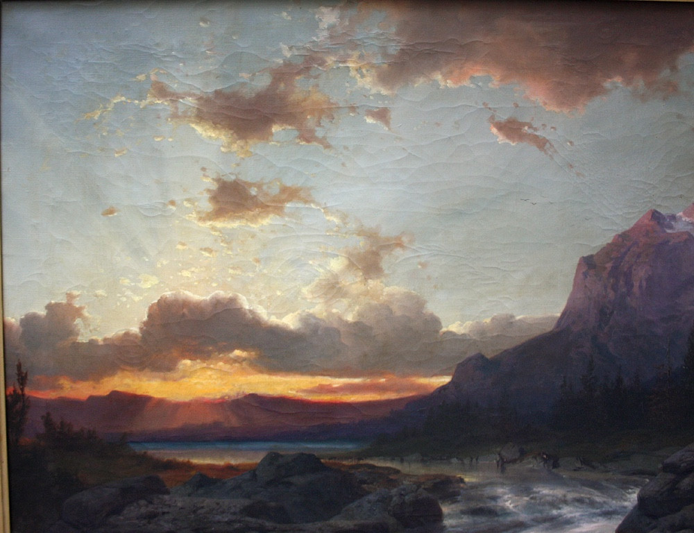 Tableau monumental « Paysage au coucher du soleil » par Albert  Zimmermann (1808-1888)-photo-3