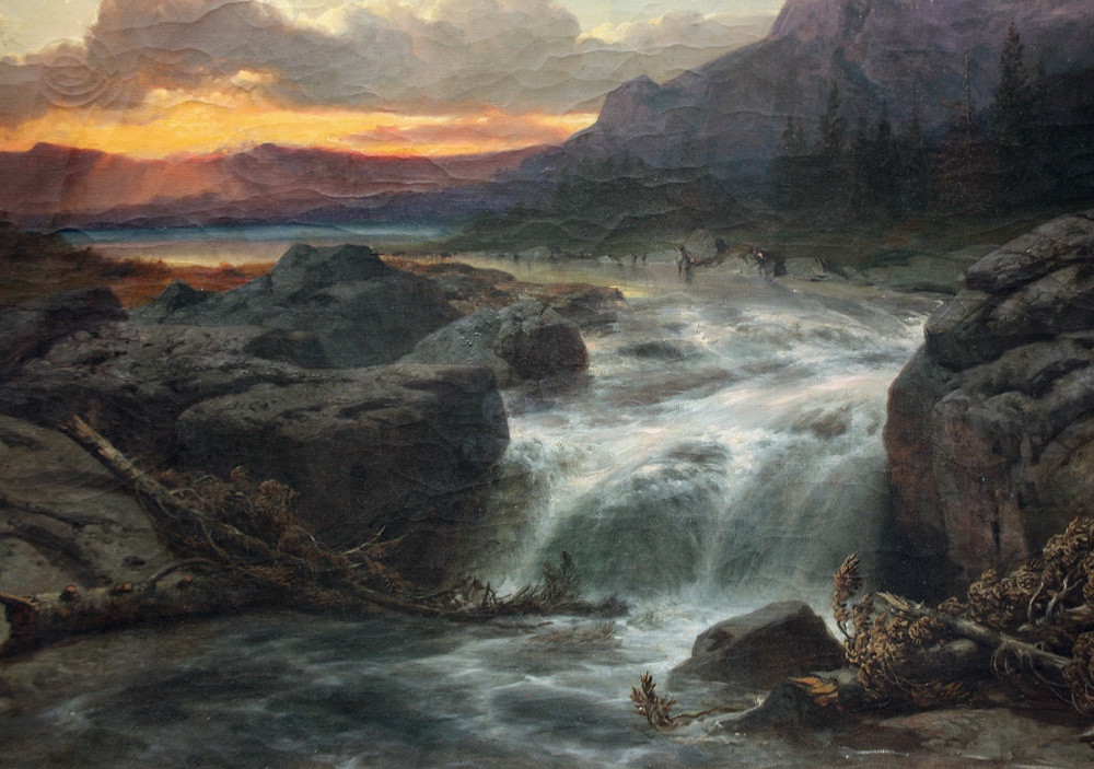 Tableau monumental « Paysage au coucher du soleil » par Albert  Zimmermann (1808-1888)-photo-1