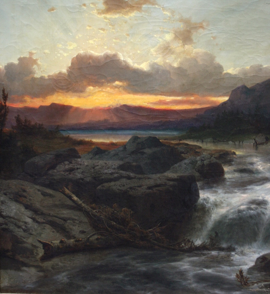 Tableau monumental « Paysage au coucher du soleil » par Albert  Zimmermann (1808-1888)-photo-2