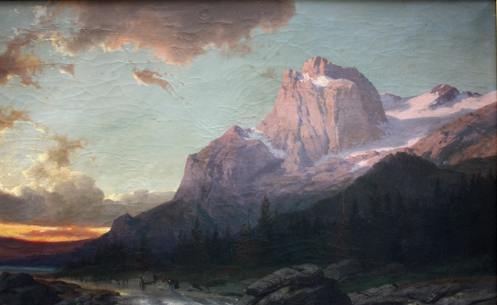 Tableau monumental « Paysage au coucher du soleil » par Albert  Zimmermann (1808-1888)-photo-4