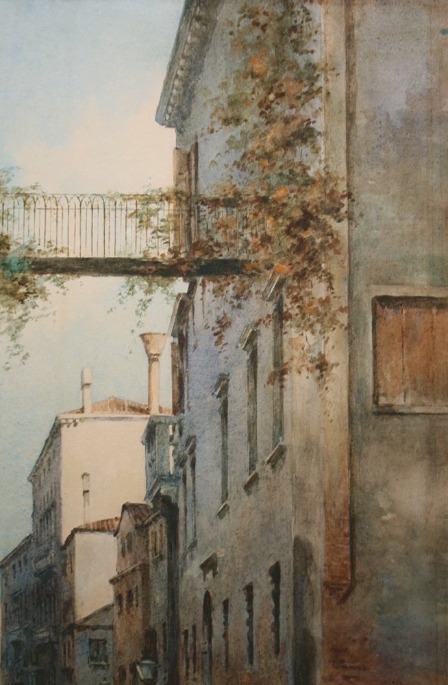 Paire de grandes aquarelles à motifs Vénitiens par Giuseppe Saletta, Italien, fin du19e Siecle-photo-1