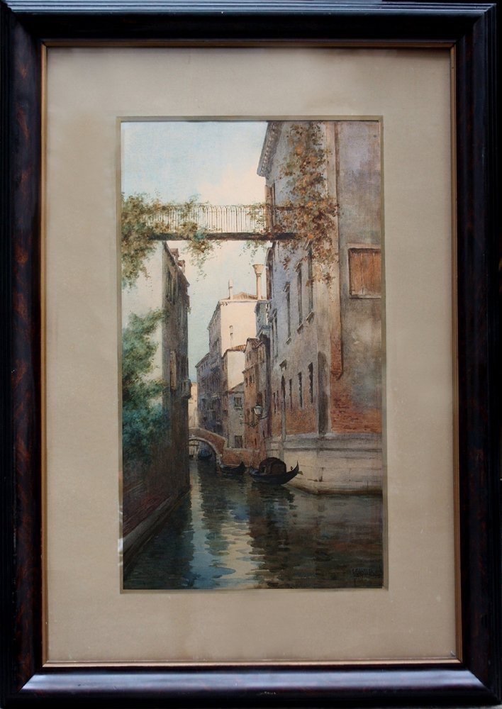 Paire de grandes aquarelles à motifs Vénitiens par Giuseppe Saletta, Italien, fin du19e Siecle