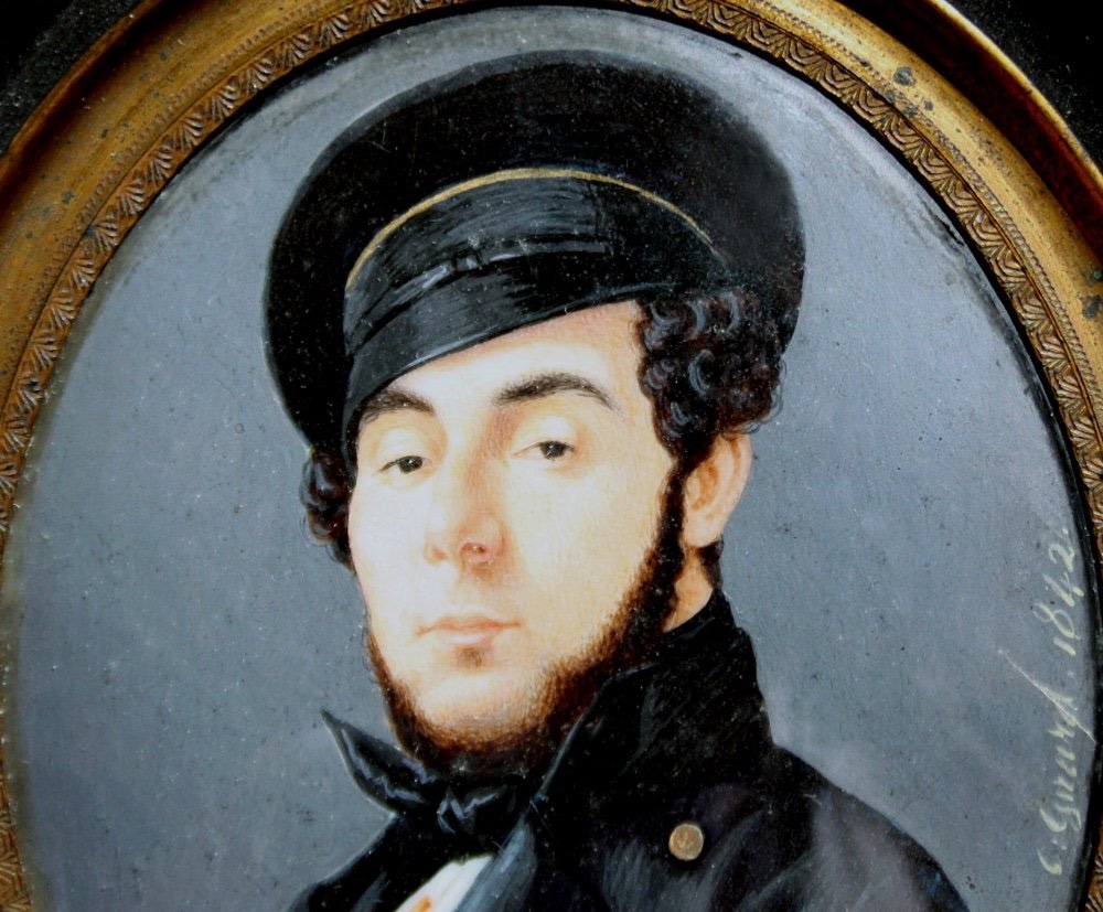 Portrait miniature d'un jeune marin par Ernest Joseph Angelon Girard ( Français, 1813 - 1898)-photo-3