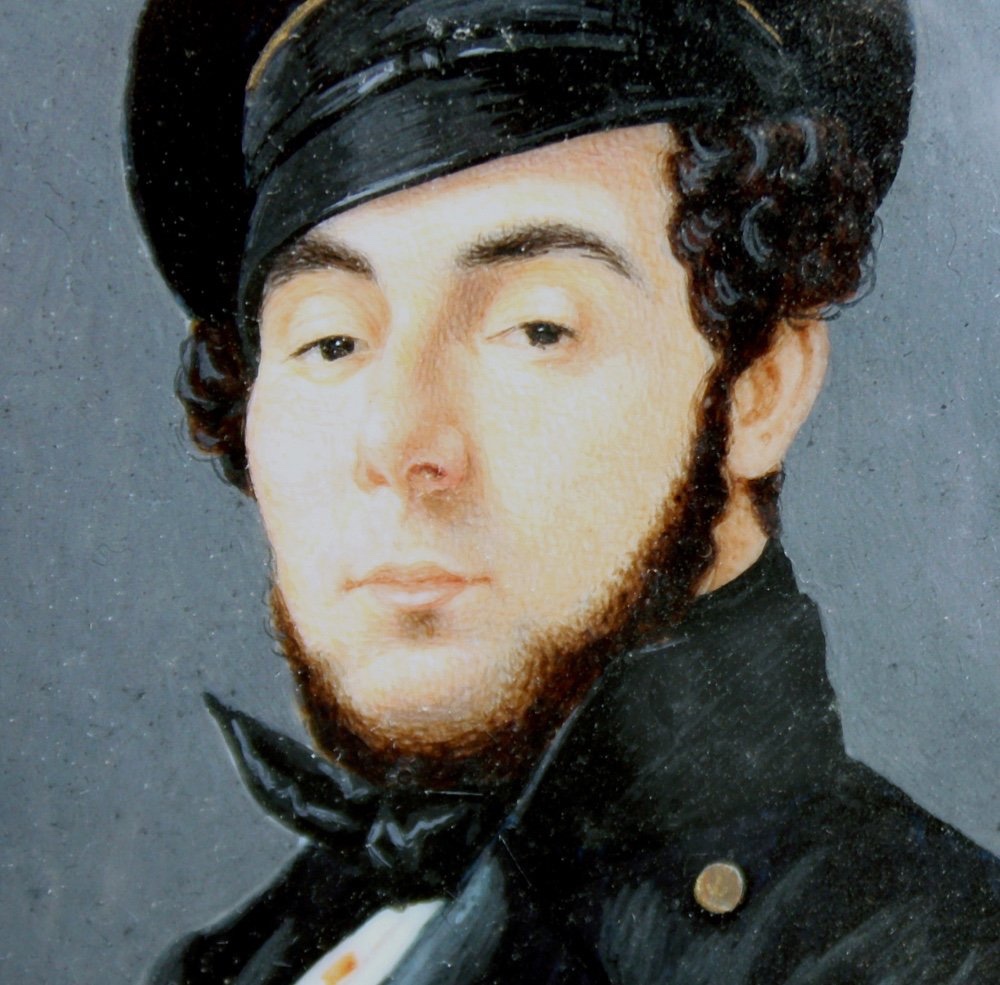 Portrait miniature d'un jeune marin par Ernest Joseph Angelon Girard ( Français, 1813 - 1898)-photo-4